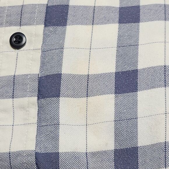 LL‎ Bean Flannel Shirt Mens Small White Blue Slightly Fitted Plaid Long Sleeve - Picture 3 of 9